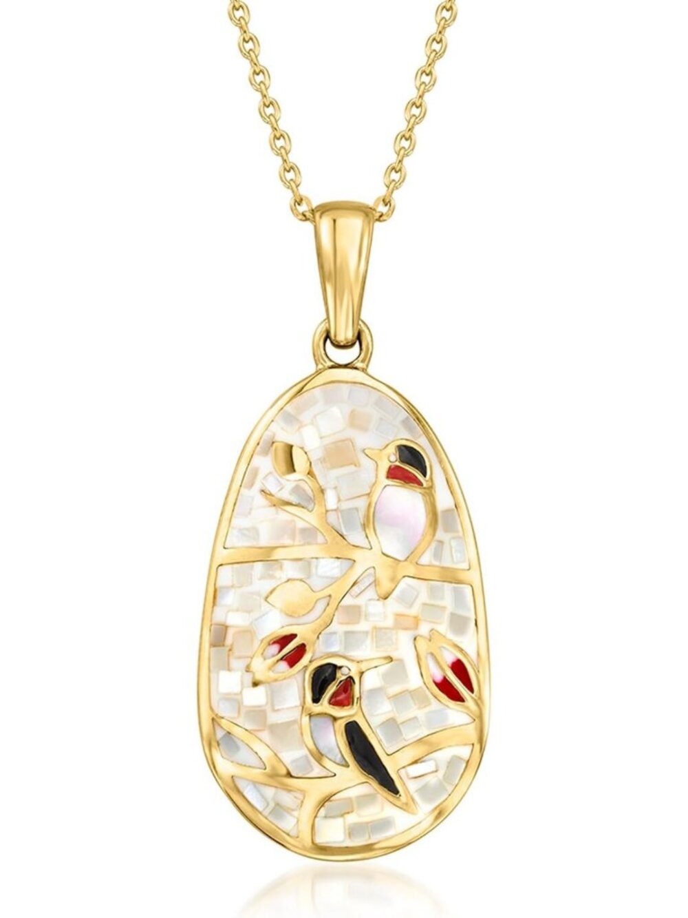 Elegant Mother-of-Pearl Bird Pendant Necklace, 18kt Gold Over Sterling, 18